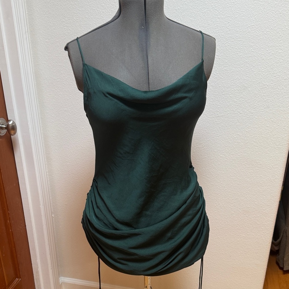 Elegant Dark Green Mini Dress - Picture 1 of 4